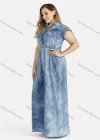 Wholesale Women's Plus Size Flap Pockets Cap Sleeve Distressed Button Front Denim Maxi Dress - Liuhuamall