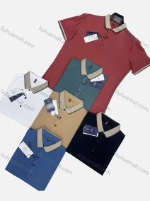 Wholesale Men's Casual Plain Striped Trim Contrast Short Sleeve Polo Shirt 8819#, LIUHUA CLOTHING WHOLESALE