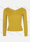 Wholesale Women's Plain V Neck Rib-knit Long Sleeve Crop Sweater - Liuhuamall