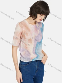 Wholesale Women's Casual Tie Dye Round Neck Half Sleeve Sweater, LIUHUA CLOTHING WHOLESALE