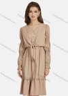 Wholesale Women's Casual V Neck Tie Front Button Front Ruffle Hem Dress 10097# - Liuhuamall