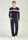 Wholesale Men's Casual Striped Pocket V-Neck Long Sleeve Pullover Sweater - Liuhuamall