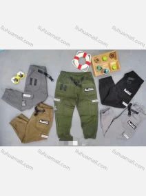 Wholesale Boy's Casual Labeled Elastic Waist Cargo Pants With Buckle 1090#, LIUHUA CLOTHING WHOLESALE