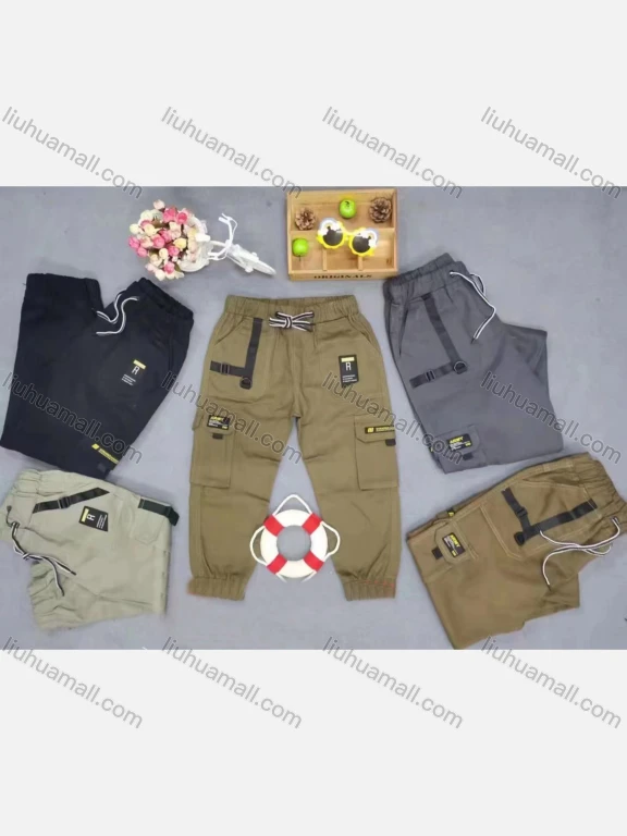 Wholesale Boy's Casual Labeled Elastic Waist Drawstring Cargo Pants 1262#