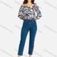 Wholesale Women's Casual Zebra Print & Plain Off Shoulder Ruffle Trim 3/4 Sleeve Blouse Zebra Stripe Clothing Wholesale Market Liuhua