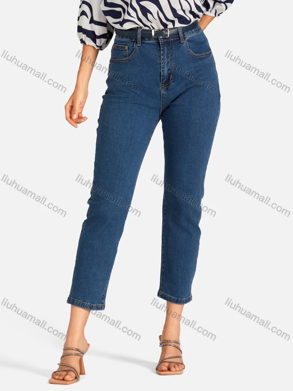 Wholesale Women's Casual Plain High Waist Cropped Slim Fit Jean