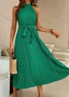 Wholesale Women's Casual Plain Ruched Pleated Midi Halter Dress With Belt - Liuhuamall