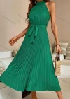 Wholesale Women's Casual Plain Ruched Pleated Midi Halter Dress With Belt - Liuhuamall