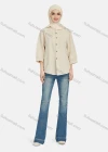 Wholesale Women's Casual Plain Button Down 3/4 Sleeve Shirt 1242# - Liuhuamall