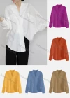 Wholesale Women's Elegant Lapel V Neck Batwing Sleeve Button Down Fake Pocket Plain Shirts 936537# - Liuhuamall