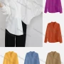Wholesale Women's Elegant Lapel V Neck Batwing Sleeve Button Down Fake Pocket Plain Shirts 936537# preview