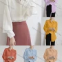 Wholesale Women's Elegant Collared Long Sleeve Button Down Plain Shirts preview