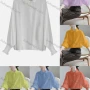 Wholesale Women's Casual Collared Bishop Sleeve Button Down Shirred Ruffle Trim Plain Shirts 097445# preview