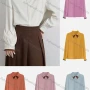 Wholesale Women's Casual Collared Long Sleeve Chain Decor Ruched Button Down Plain Shirts 167258# preview