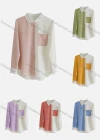 Wholesale Women's Casual Long Sleeve Collared Splicing Colorblock Button Down Patch Pocket Shirts 179898# - Liuhuamall