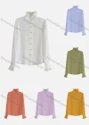 Wholesale Women's Casual Long Sleeve Ruffle Neck Button Down Plain Ruffle Trim Shirts 181921# - Liuhuamall