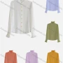 Wholesale Women's Casual Long Sleeve Ruffle Neck Button Down Plain Ruffle Trim Shirts 181921# preview