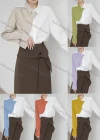 Wholesale Women's Casual Long Sleeve Collared Button Down Colorblock Splicing Plain Shirts 294547# - Liuhuamall