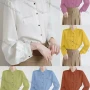 Wholesale Women's Elegant Long Sleeve Ruffle Neck Button Down Ruffle Trim Shirts 473526# preview