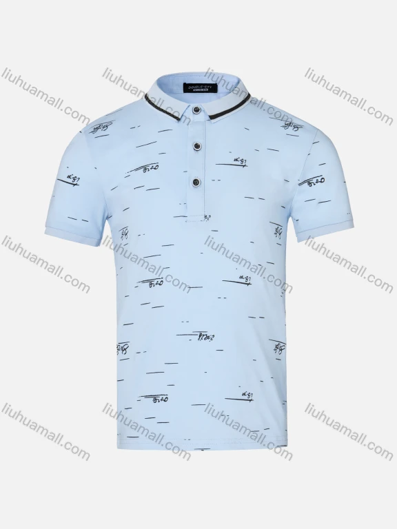 Wholesale Boys Casual Allover Letter Striped Print Short Sleeve Polo Shirt