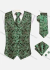 Wholesale Men's Formal Paisley Print Silky Waistcoat With Necktie & Kerchief & Cufflinks 4-piece Set - Liuhuamall