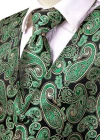 Wholesale Men's Formal Paisley Print Silky Waistcoat With Necktie & Kerchief & Cufflinks 4-piece Set - Liuhuamall