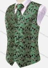 Wholesale Men's Formal Paisley Print Silky Waistcoat With Necktie & Kerchief & Cufflinks 4-piece Set - Liuhuamall
