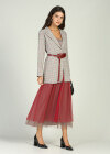 Wholesale Women's Plaid Lapel Belted Blazer With Pleated Veil Skirt 2 Piece Set - Liuhuamall