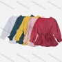 Wholesale Women's Causal V Neck Poet Sleeve Button Decor Plain Blouse With Belt preview