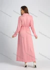 Wholesale Women's Collared High Waist Button Front Long Sleeve Drawstring Plain Maxi Shirt Dress - Liuhuamall
