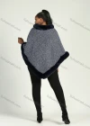 Wholesale Women's Faux Fur Lined Collared Fuzzy Trim Fringe Hem Poncho - Liuhuamall