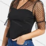 Wholesale Women's Sexy Lace Sleeve Heart Print Perspective Splicing Plain Blouse 1776# preview