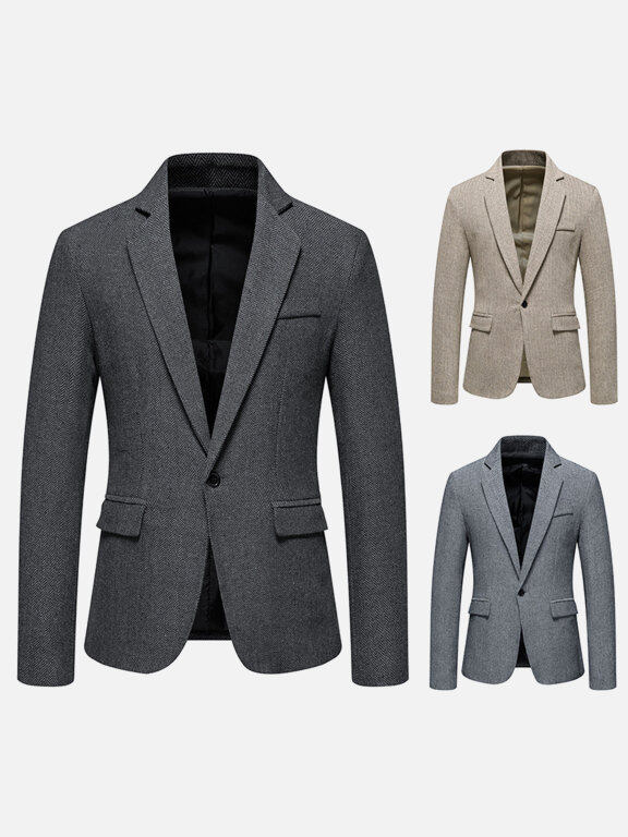 Men's Formal Business Plain One Button Lapel Patch Pocket Suit Jacket, Clothing Wholesale Market -LIUHUA, 