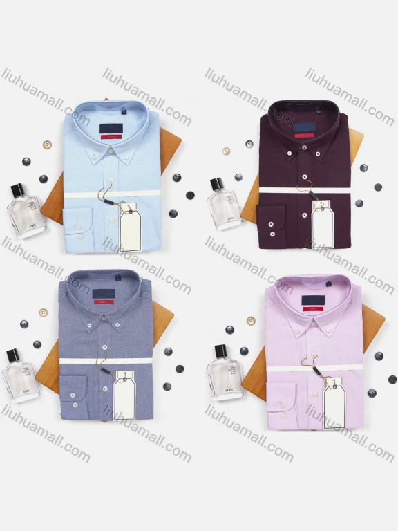 Wholesale Men's Formal Plain Long Sleeve Button Down Collared Slim Fit Oxford Cotton Shirts AB220401#