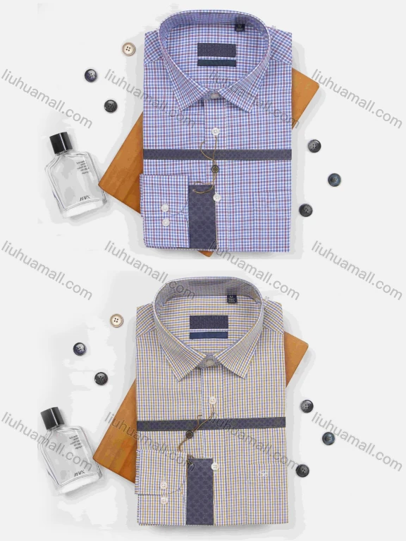 Wholesale Men's Slim Fit Long Sleeve Button Down Oxford Cotton Gingham Shirts BP220502-8#