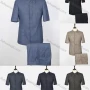 Wholesale Men's Plaid Print Button Front Stand Collar Patch Pocket Short Sleeve Chinese Tunic Suit & Pants 2-Piece Sets BV220306# preview