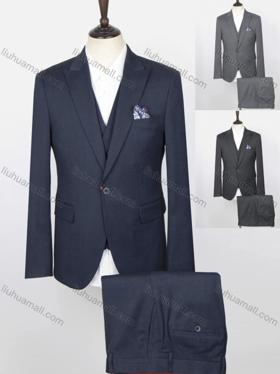 Wholesale Men's Plain Lapel Single Breasted Flap Pockets Blazer & Vest & Suit Pants 3-Piece Suit Sets FD220308#