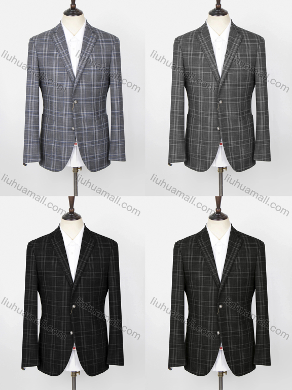 Wholesale Men's Formal Lapel Long Sleeve Two Buttons Patch Pocket Plaid Blazer Jackets