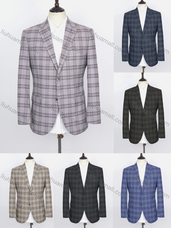 Wholesale Men's Formal Lapel Long Sleeve Two Buttons Patch Pocket Plaid Blazer Jackets