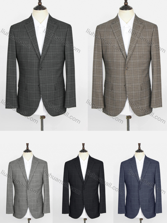 Wholesale Men's Formal Lapel Long Sleeve Two Buttons Flap Pockets Plaid Blazer Jackets