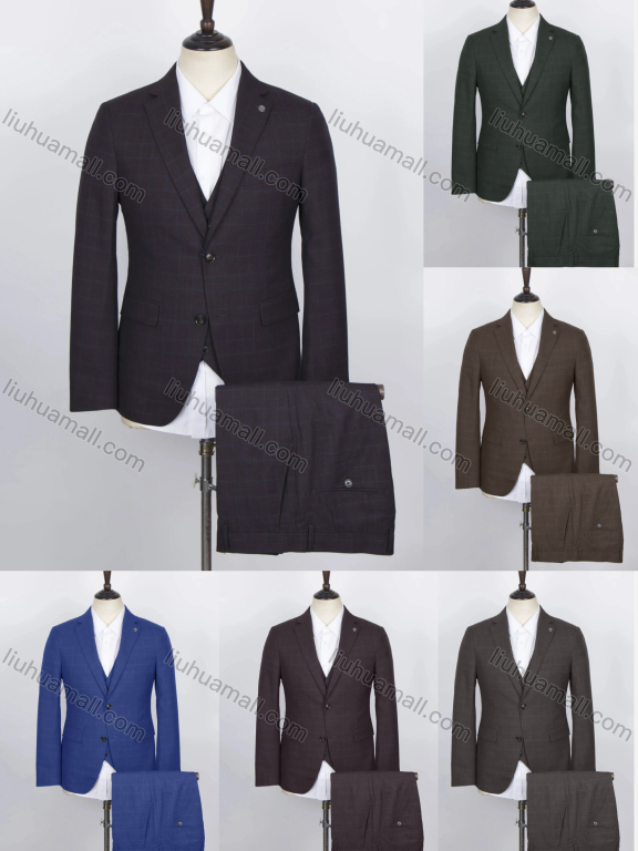 Wholesale Men's Plain Two Button Flap Pockets Single Breasted Blazer & Vest & Suit Pants 3-Piece Suit Sets OG2207-X7147#