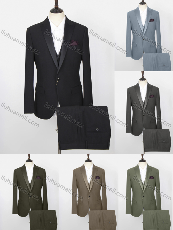 Wholesale Men's Plain Single Breasted Patch Pocket Blazer & Vest & Suit Pants 3-Piece Suit Sets SD220323#