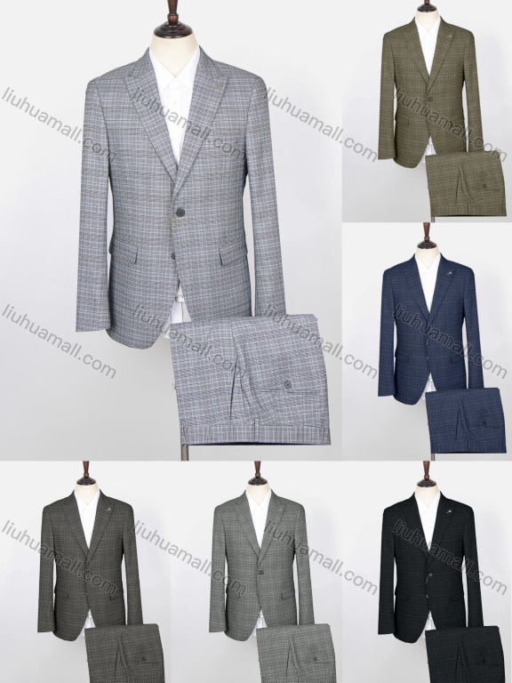 Wholesale Men's Plaid Print Two Buttons Flap Pockets Lapel Blazer & Suit Pants 2-Piece Suit Sets SD220328S#