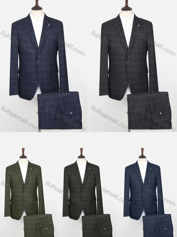 Wholesale Men's Plaid Print 2 Button Flap Pockets Lapel Blazer & Suit Pants 2-Piece Suit Sets SD220329S#