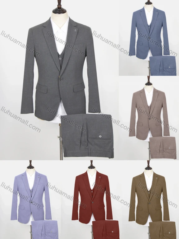 Wholesale Men's Business Plain One Button Flap Pockets Blazer & Vest & Suit Pants 3-Piece Suit Sets SD220333S#