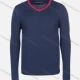 Wholesale Men's Casual Slim Fit V Neck Contrast Color Knit Wool Blend Sweater 8916# Navy Clothing Wholesale Market Liuhua