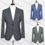 Wholesale Men's Formal Lapel Long Sleeve Single Breasted Flap Pockets Plaid Print Blazer Jackets X21415-3# preview