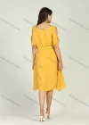 Wholesale Women's Plain Bateau Neck Cold Shoulder Short Sleeve Lace Up Midi Dress With Belt - Liuhuamall