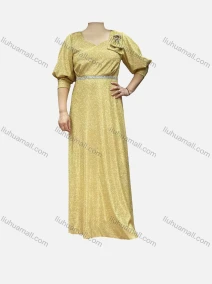 Wholesale Women's Elegant Half Sleeve Sweetheart Collar Bronzing Sequin Waist Bow Knot Evening Dress, LIUHUA CLOTHING WHOLESALE