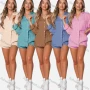 Wholesale Women's Casual Plain Long Sleeve Shirts & Drawstring Shorts 2 Piece Set 211039# preview